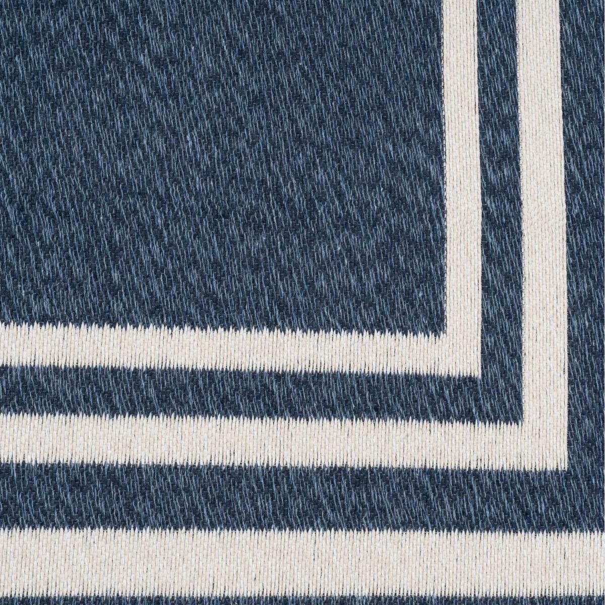 Navy Blue Stripe Bordered Recycled Cotton Reversible Fringed Rug - Navy Blue / 240 x 60cm – image 3