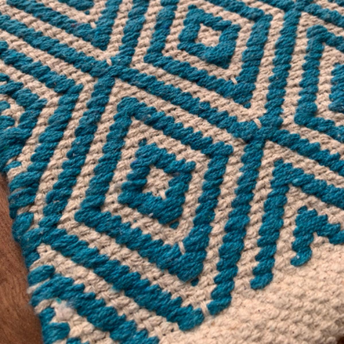 Turquoise Diamond Weave Cotton Handloom Rug 60 x 90cm - Turquoise – image 2