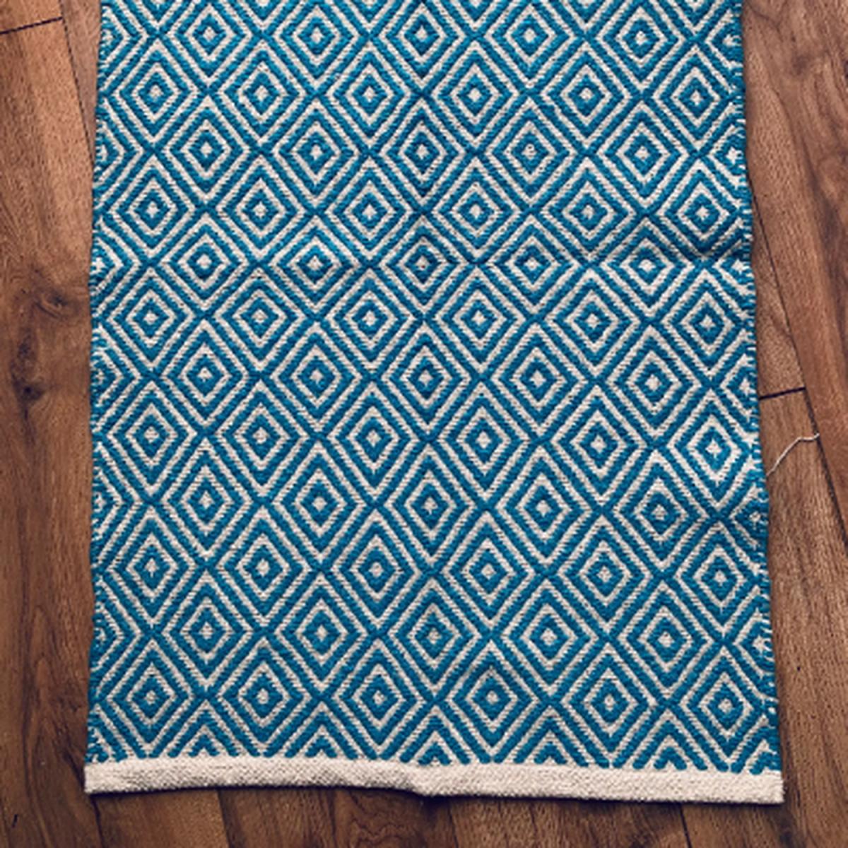 Turquoise Diamond Weave Cotton Handloom Rug 60 x 90cm - Turquoise – image 1