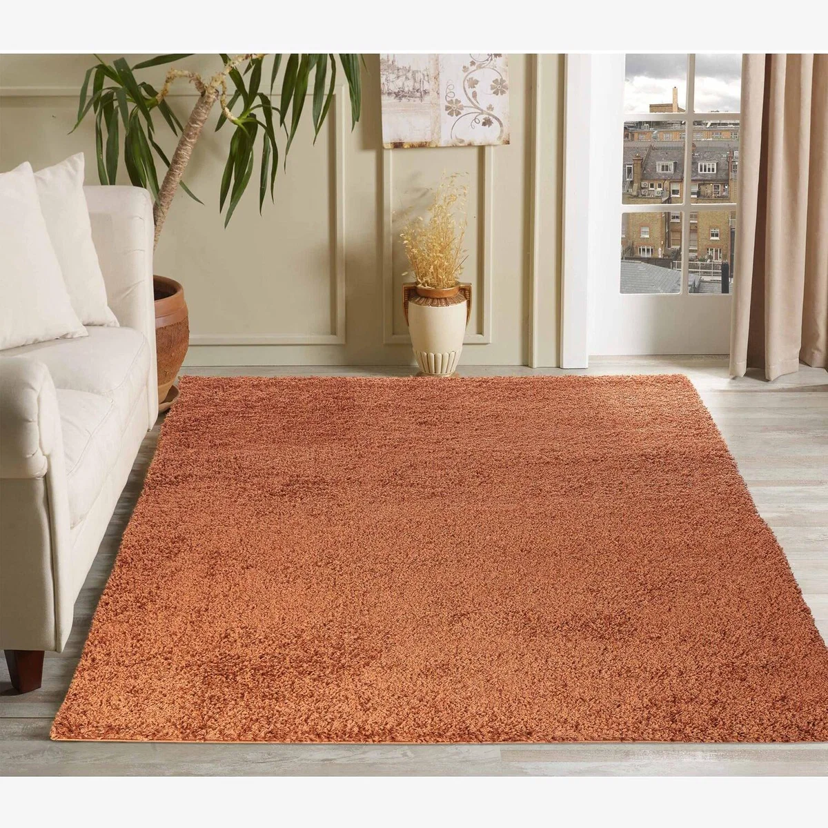 Serdim Rugs Plain Living Room Fluffy Shaggy Area Rugs - Terracotta / 290cm – image 1