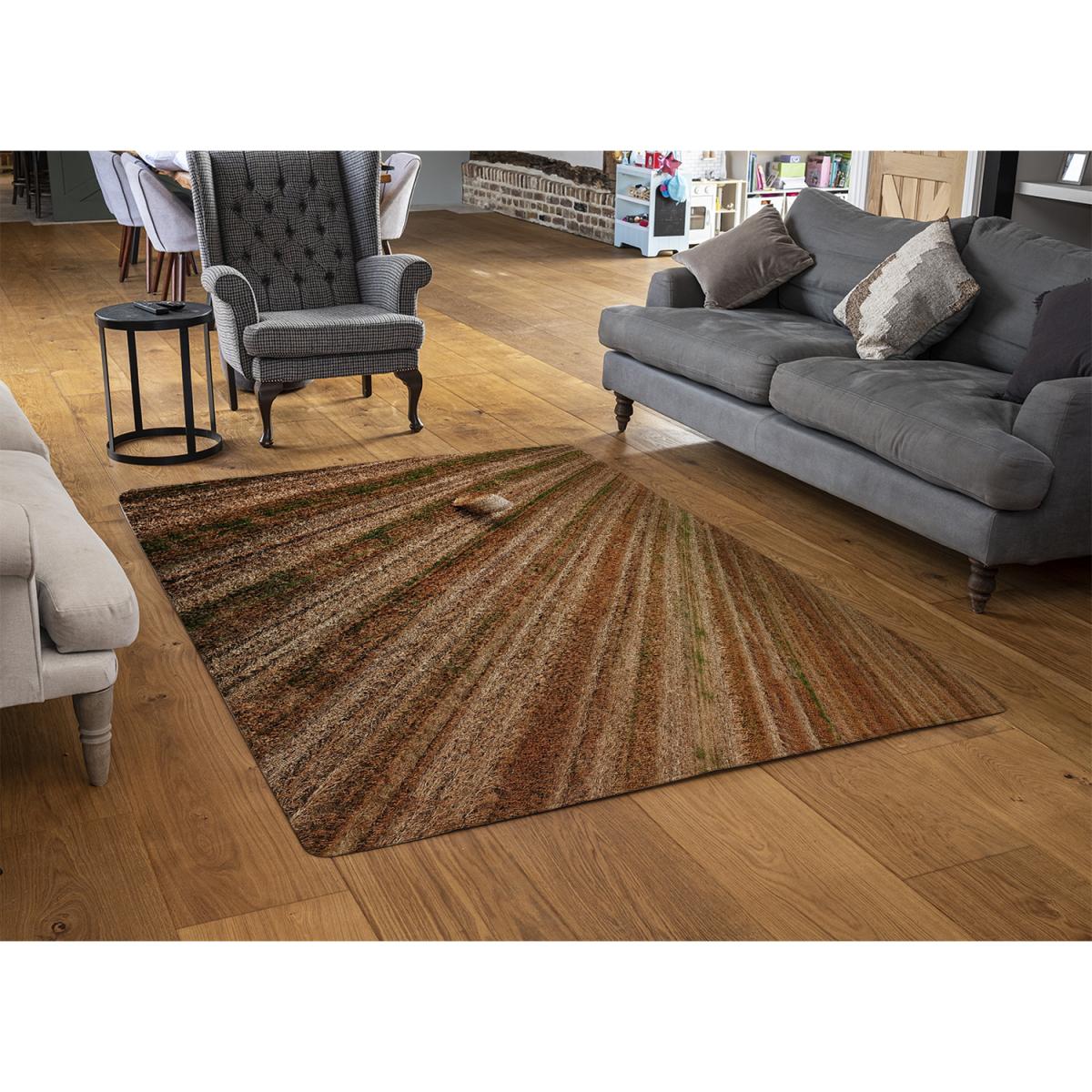 Aerial View Of Hay Bale Fields Designer Rug - Brown / 200cm – image 2