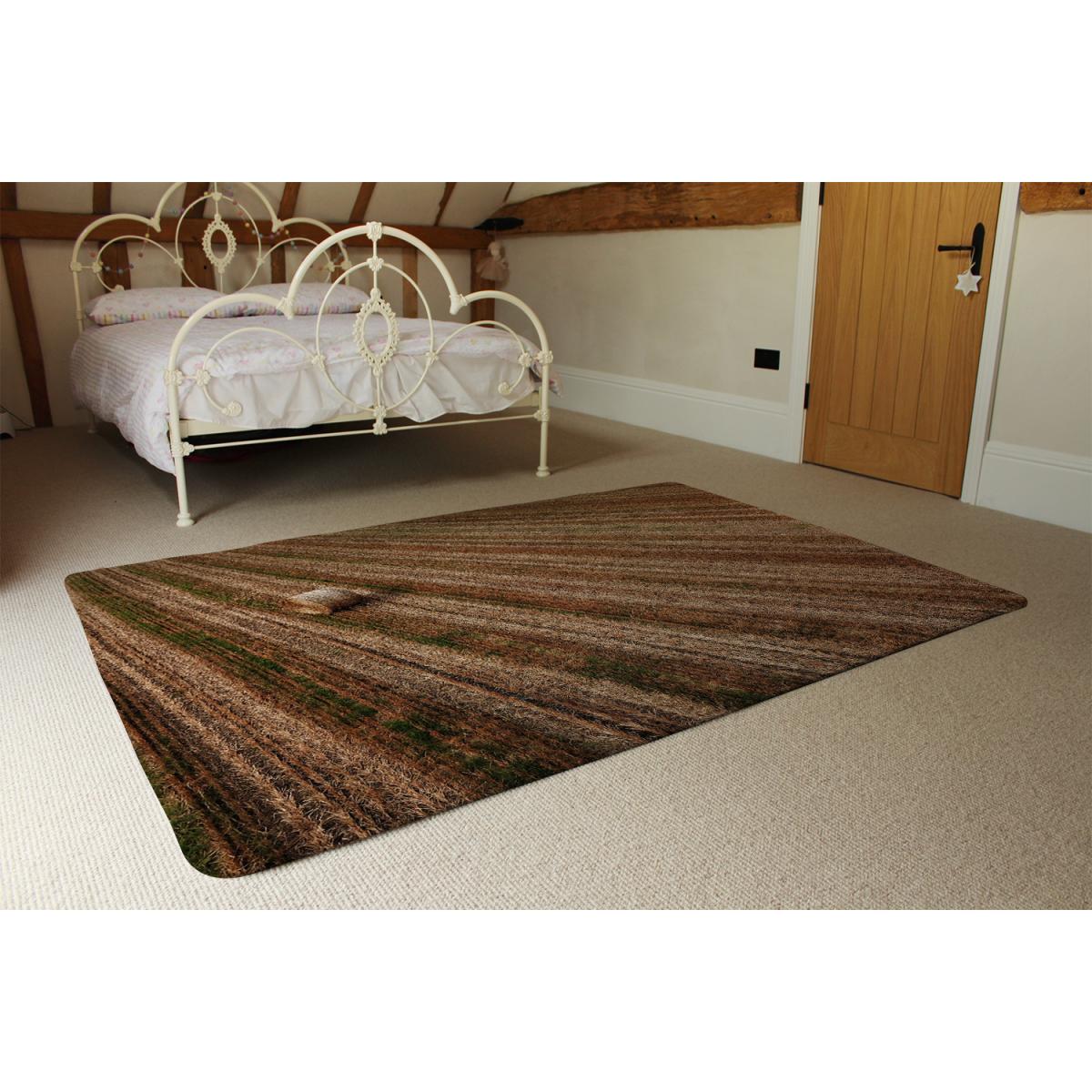 Aerial View Of Hay Bale Fields Designer Rug - Brown / 200cm – image 3