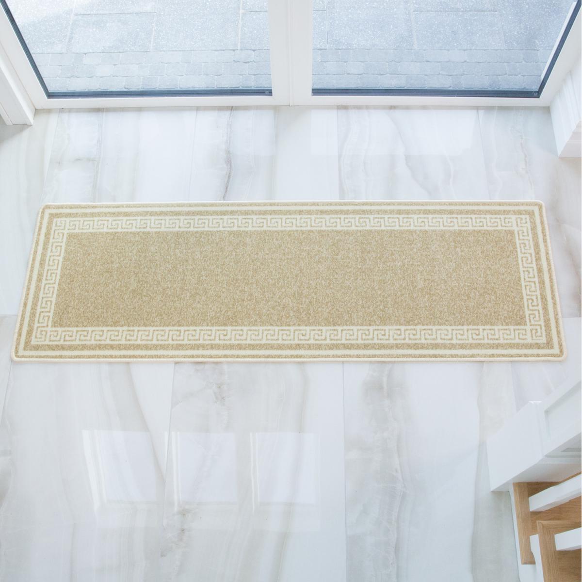 Neutral Beige Geometric Bordered Non Slip Washable Kitchen Utility Mat - Beige / 300 x 66cm – image 2