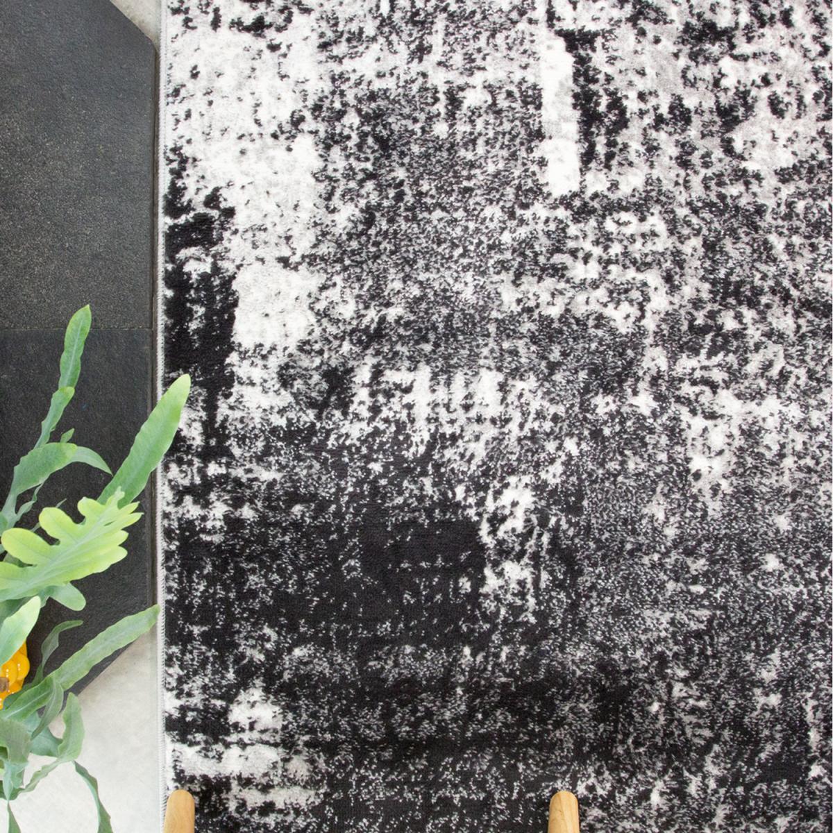Black Grey Monochrome Super Soft Distressed Abstract Area Rug - Black / 110 x 60cm – image 2