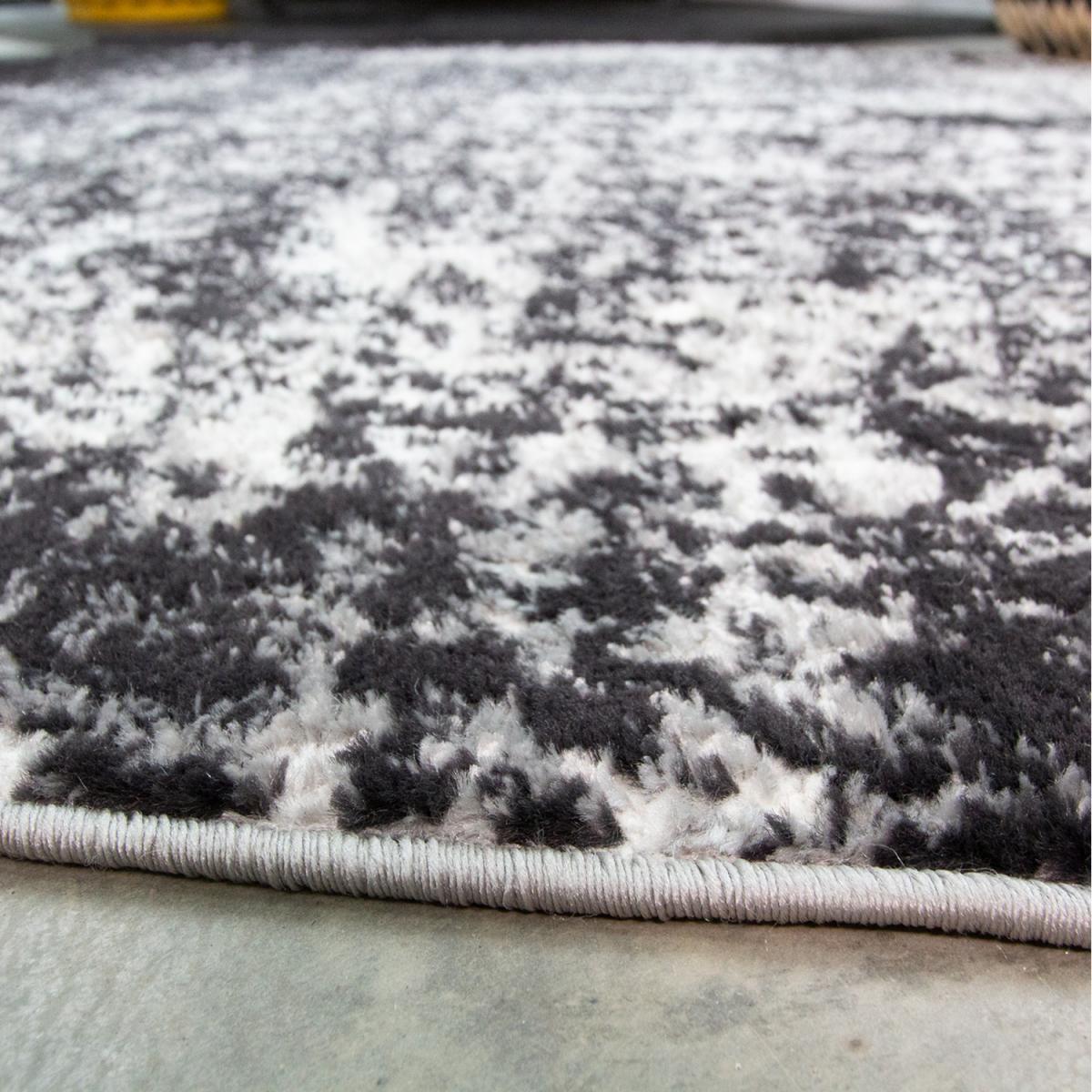 Black Grey Monochrome Super Soft Distressed Abstract Area Rug - Black / 110 x 60cm – image 3