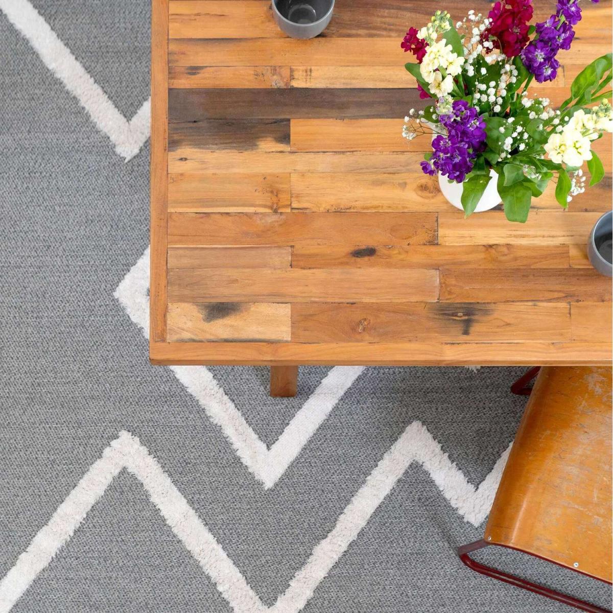 Grey Tufted Cotton Sustainable Fringed Living Room Rug - Tribal - Grey – image 4