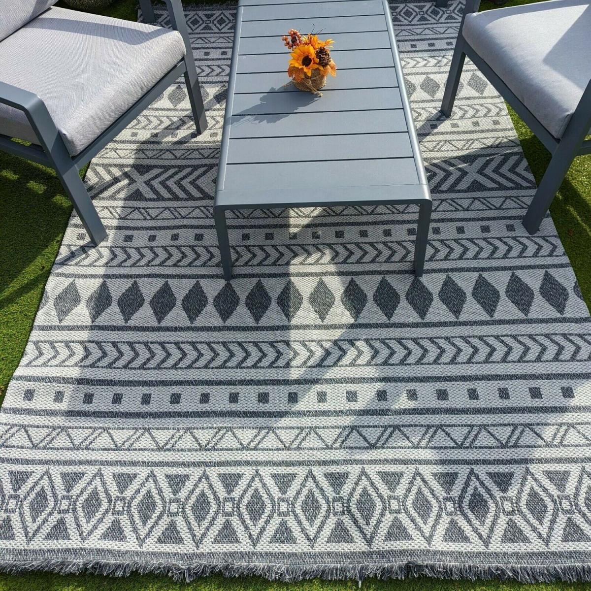 Grey Tribal Indoor Outdoor Rug - Gala - Grey / 150cm – image 6