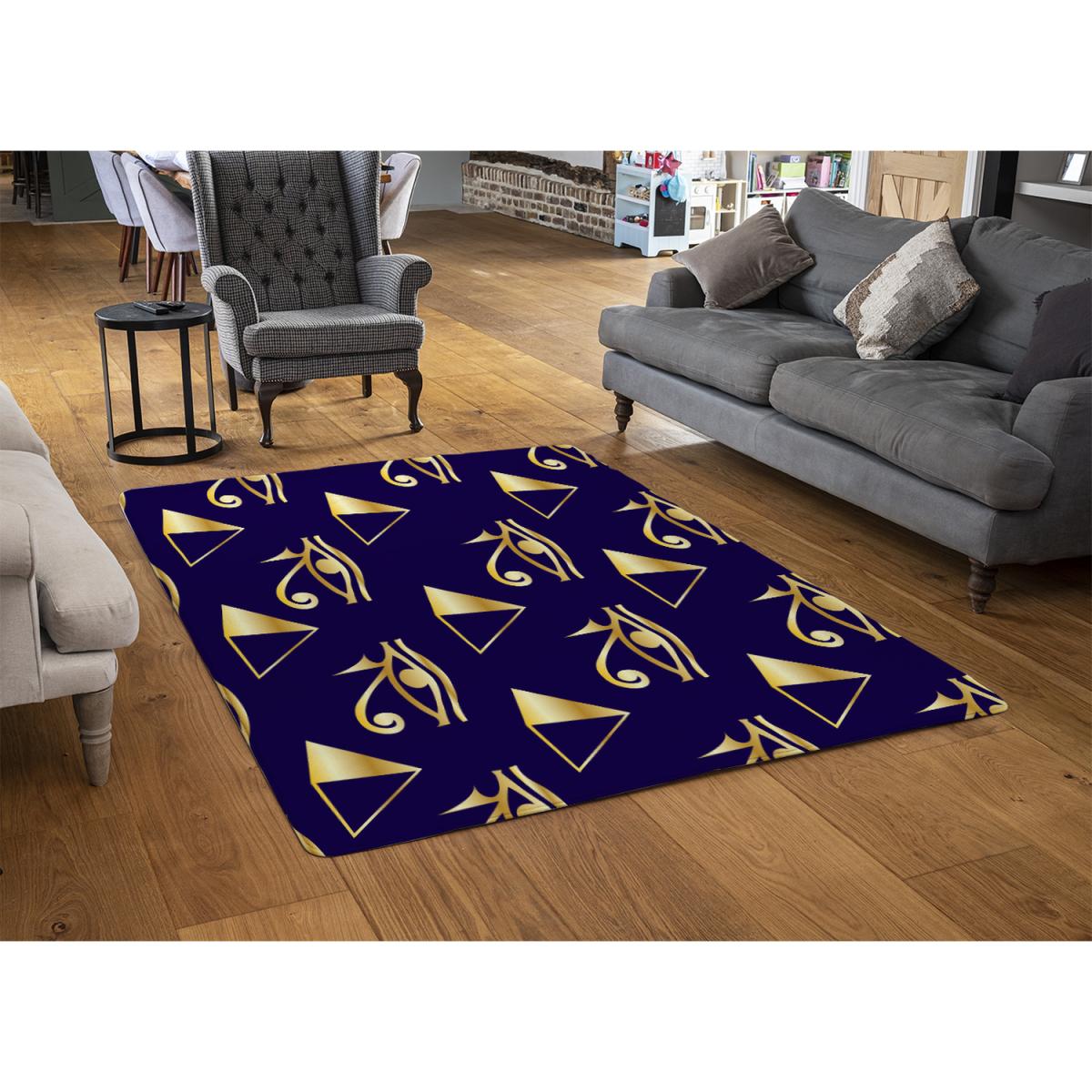 Gold Pyramid Eye Of Horus Rug - Blue / 110cm – image 3