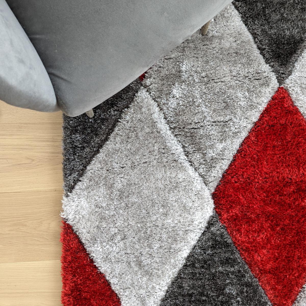 Red Carved Diamonds Shaggy Rug - Verge - Red – image 2