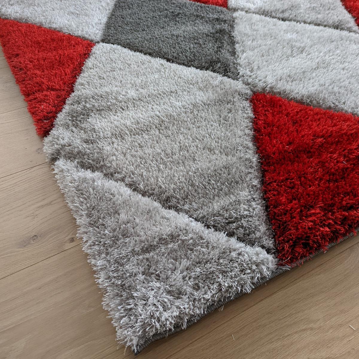 Red Carved Diamonds Shaggy Rug - Verge - Red – image 3