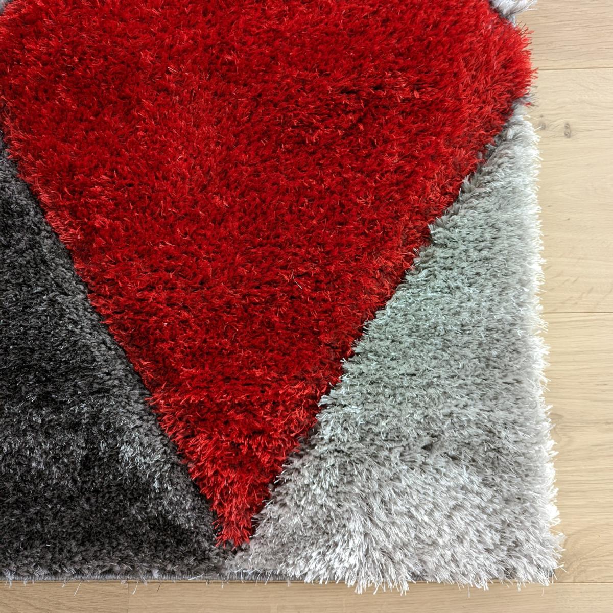 Red Carved Diamonds Shaggy Rug - Verge - Red – image 4