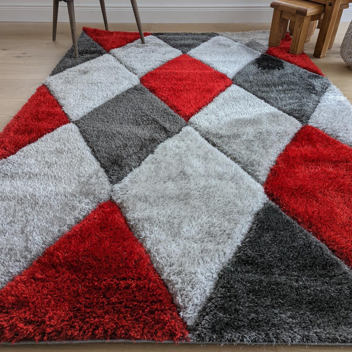 Red Carved Diamonds Shaggy Rug - Verge - Red – image 6
