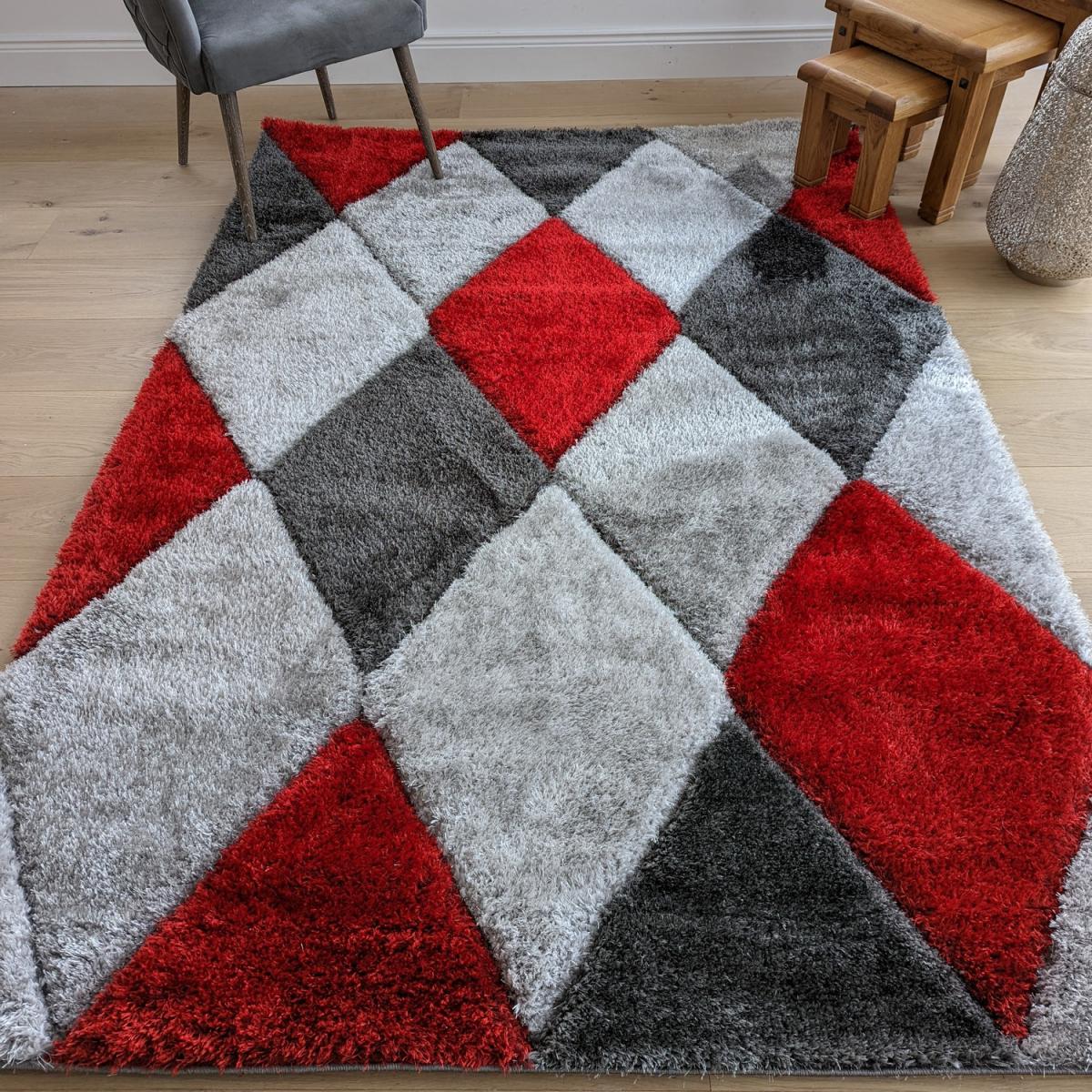 Red Carved Diamonds Shaggy Rug - Verge - Red – image 1