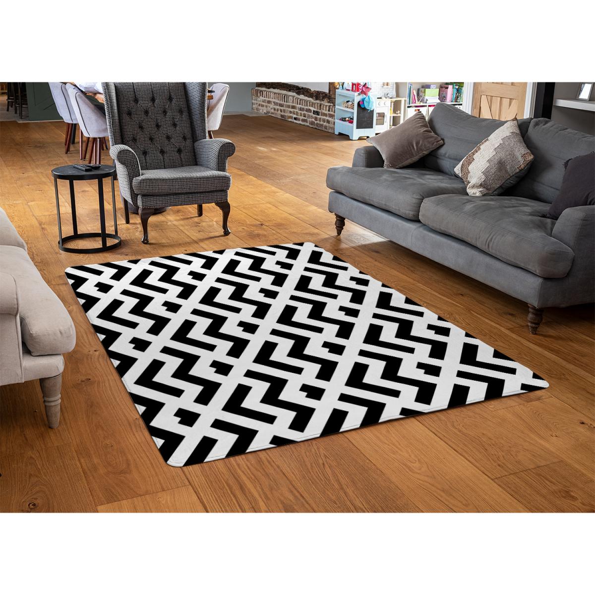Black  White Geometric Rug - Black / 230cm – image 2