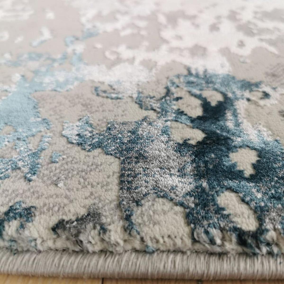 Navy Blue Abstract Polyester Silk Living Room Rug - Valence - Blue – image 2