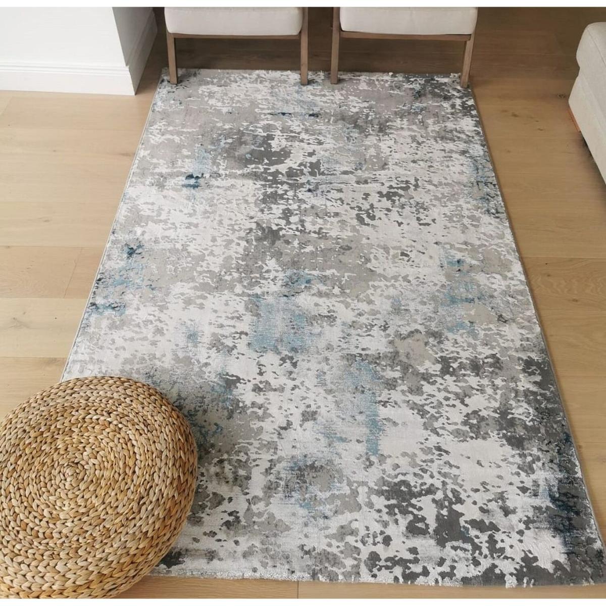 Navy Blue Abstract Polyester Silk Living Room Rug - Valence - Blue – image 3