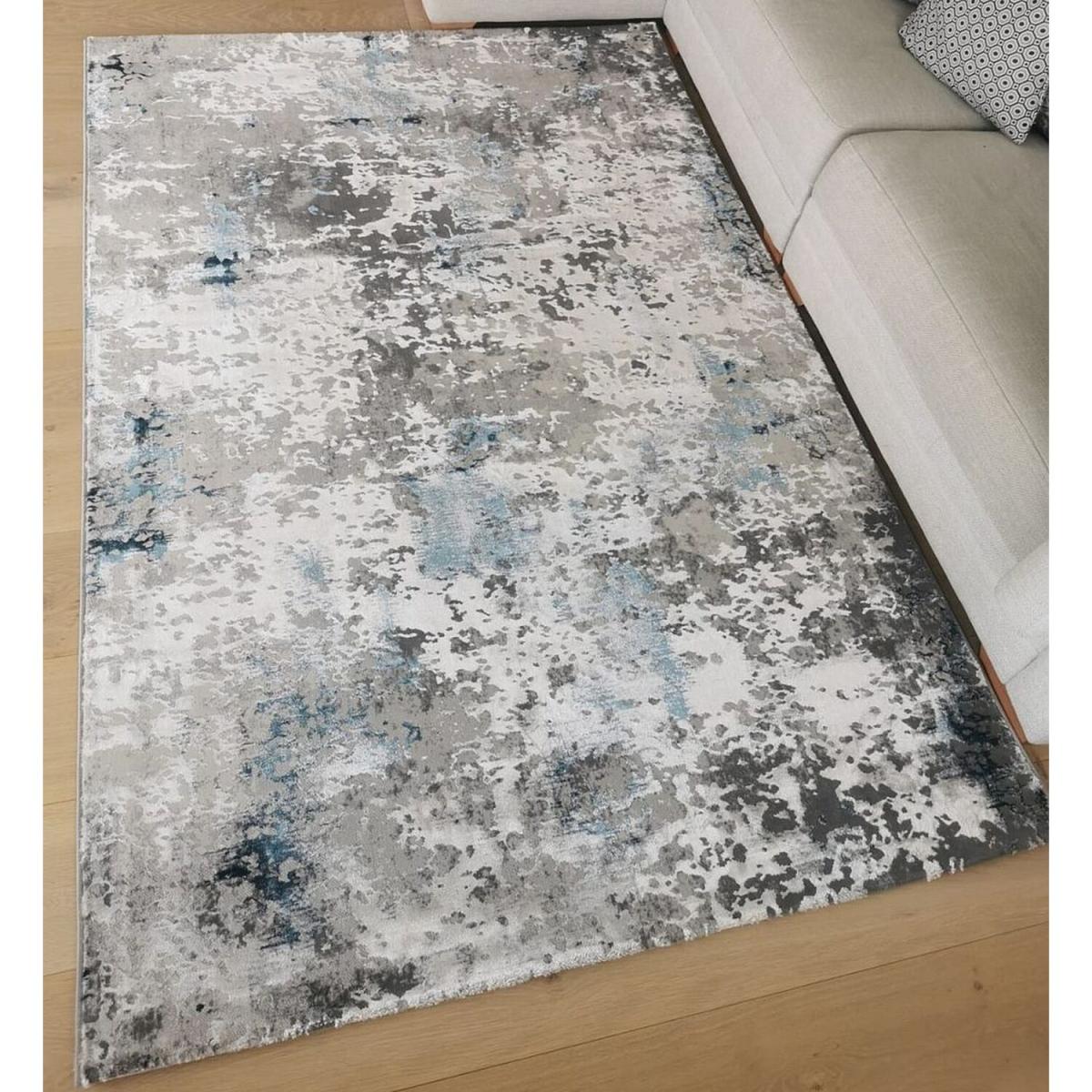 Navy Blue Abstract Polyester Silk Living Room Rug - Valence - Blue – image 4