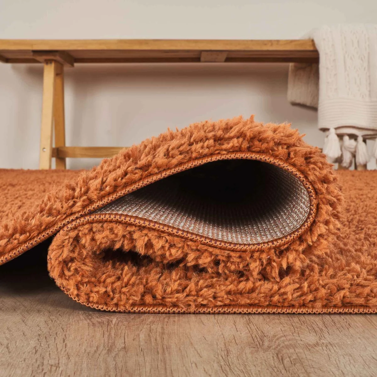 Ainsley Plain Living Room Shaggy Area Rug Modern Soft Pile Polyester Rug - Terracotta / 230cm – image 4