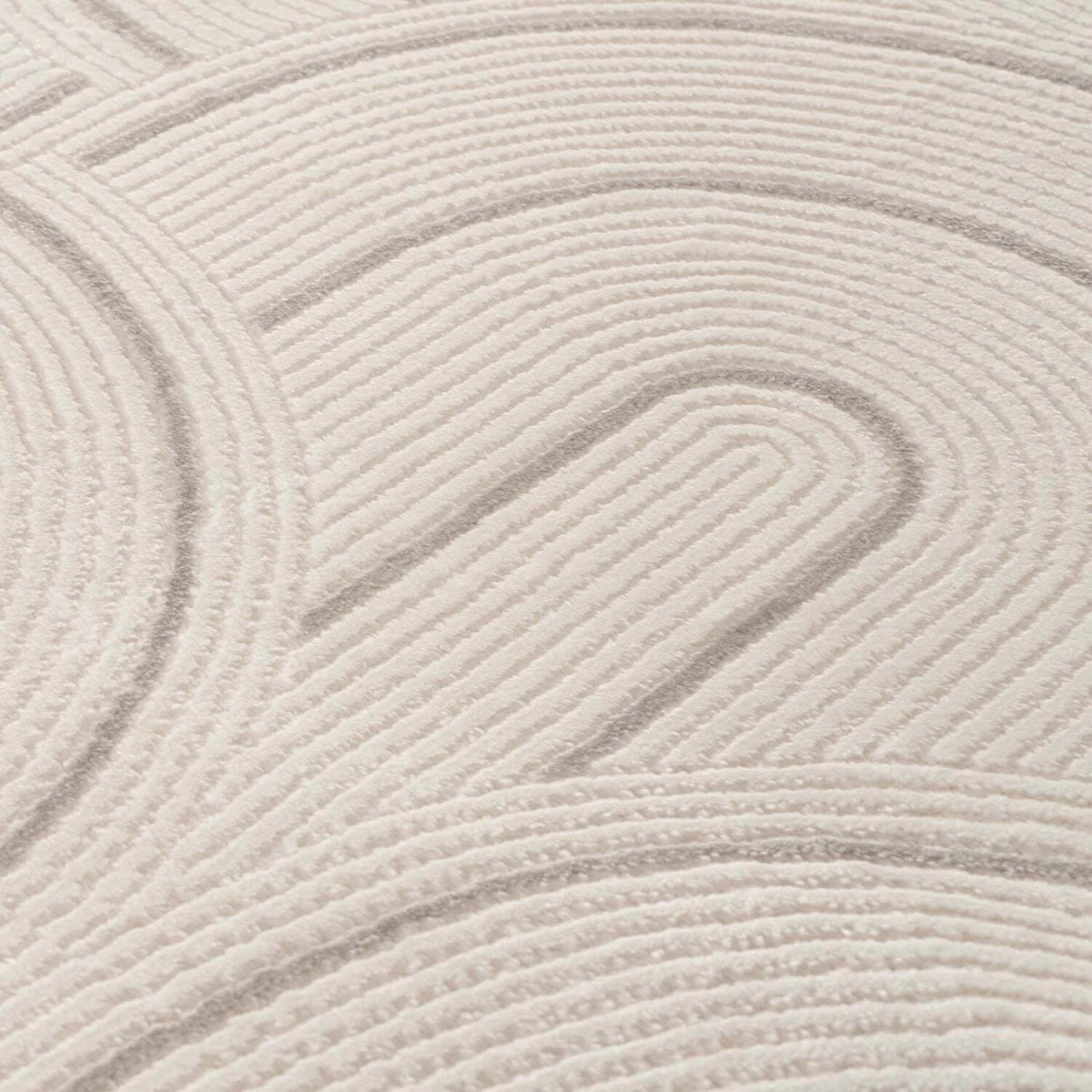 The Rugs Carmel Curved Lines Textured Runner - Cream-Grey β image 3