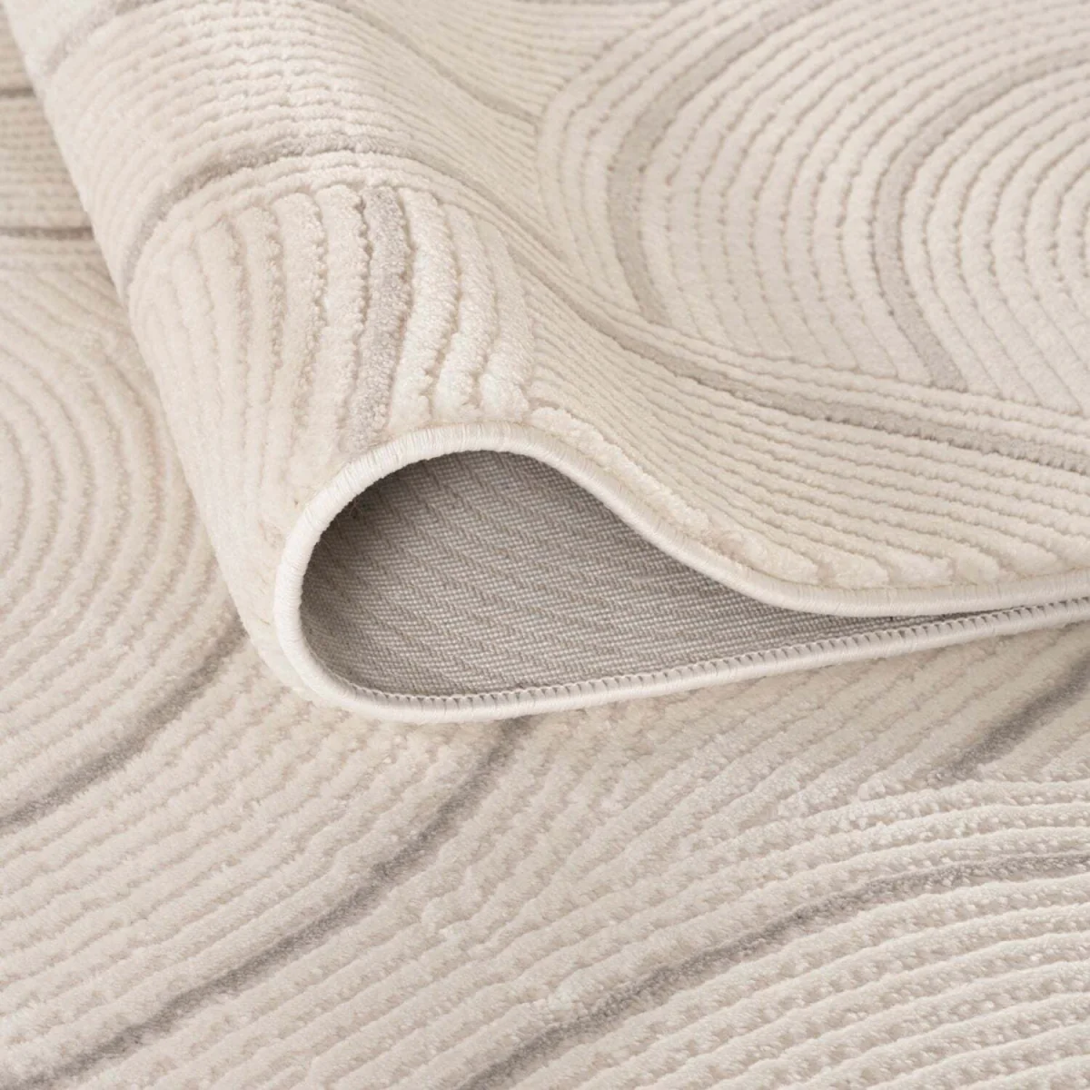 The Rugs Carmel Curved Lines Textured Runner - Cream-Grey β image 4