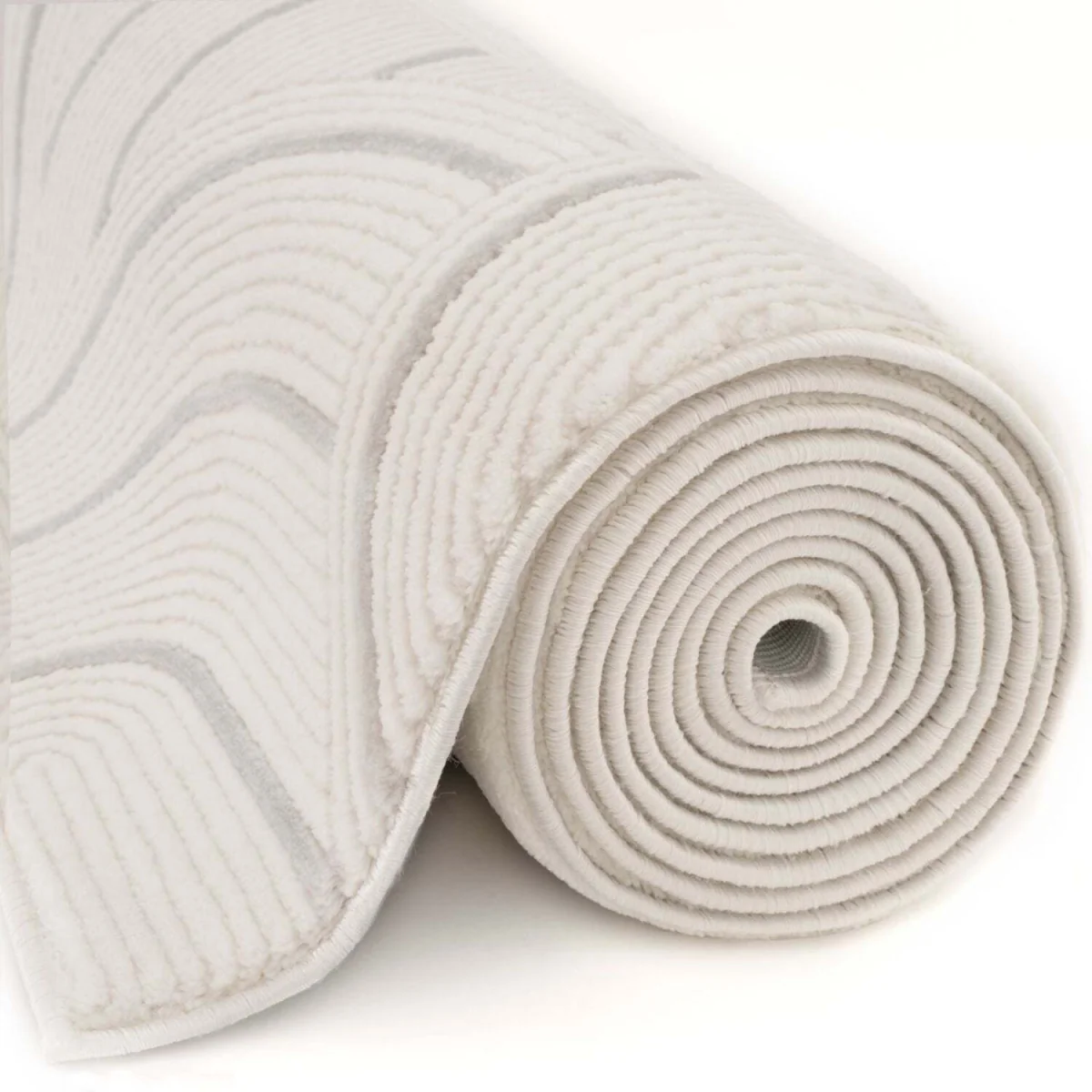 The Rugs Carmel Curved Lines Textured Runner - Cream-Grey β image 6