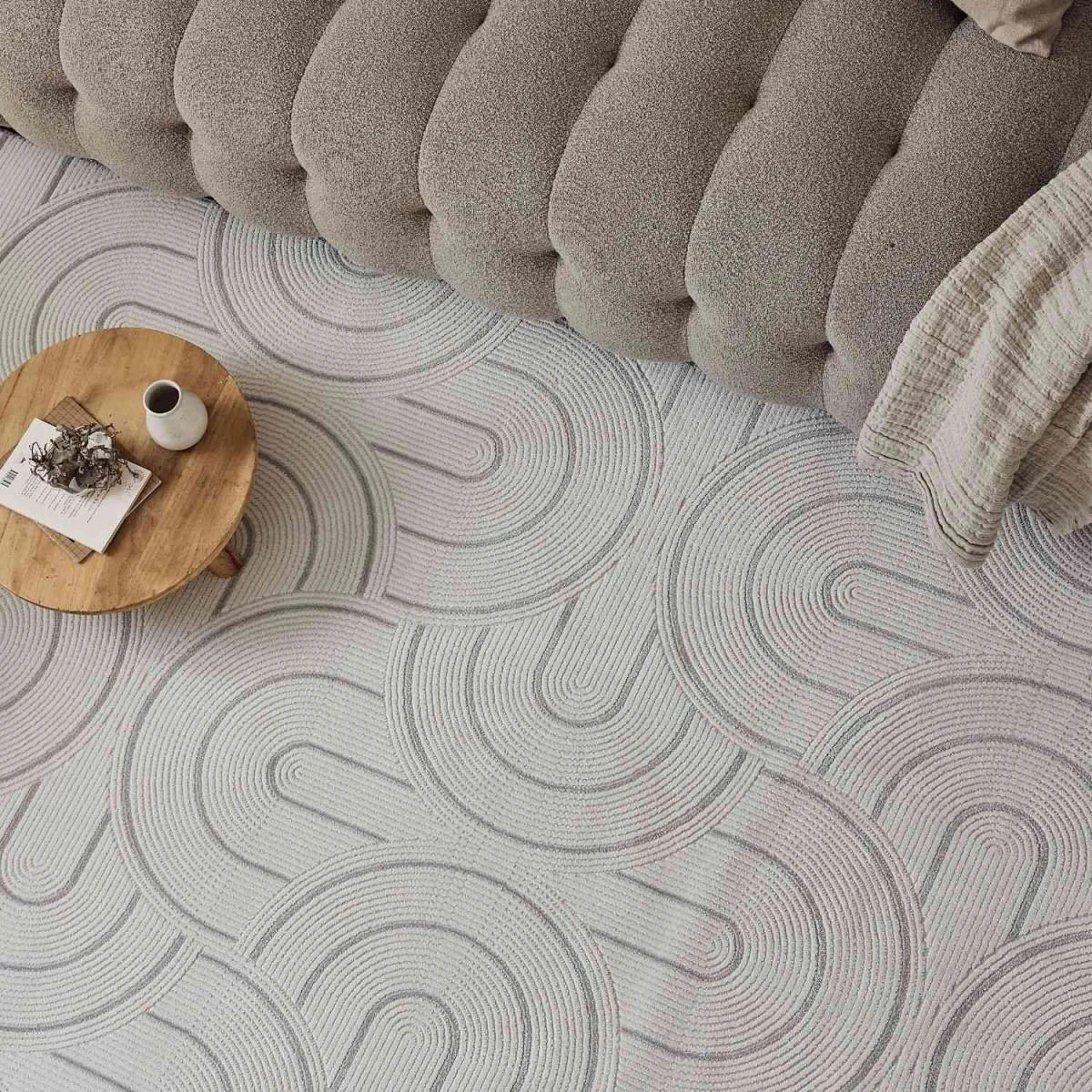 The Rugs Carmel Curved Lines Textured Runner - Cream-Grey β image 7