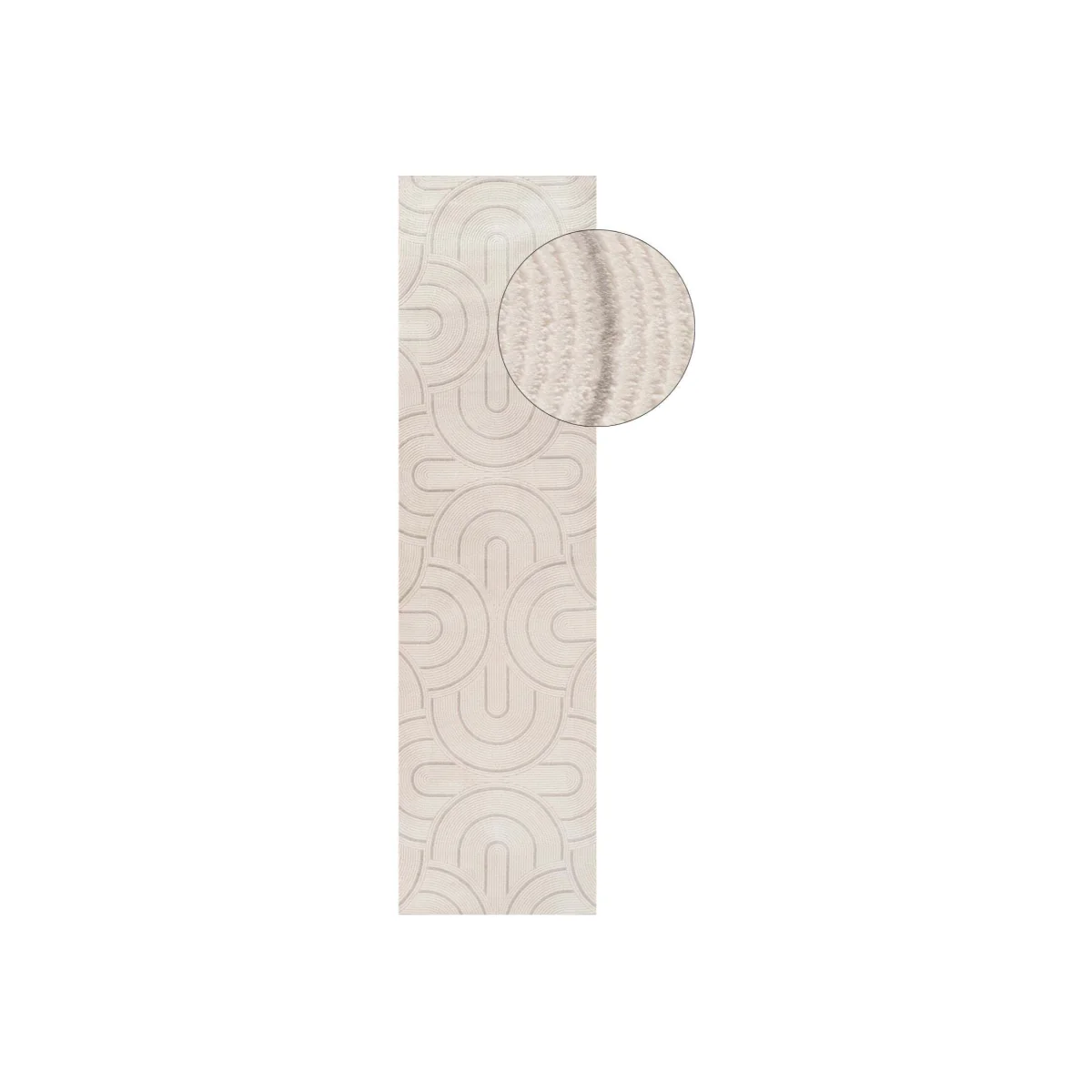 The Rugs Carmel Curved Lines Textured Runner - Cream-Grey β image 1