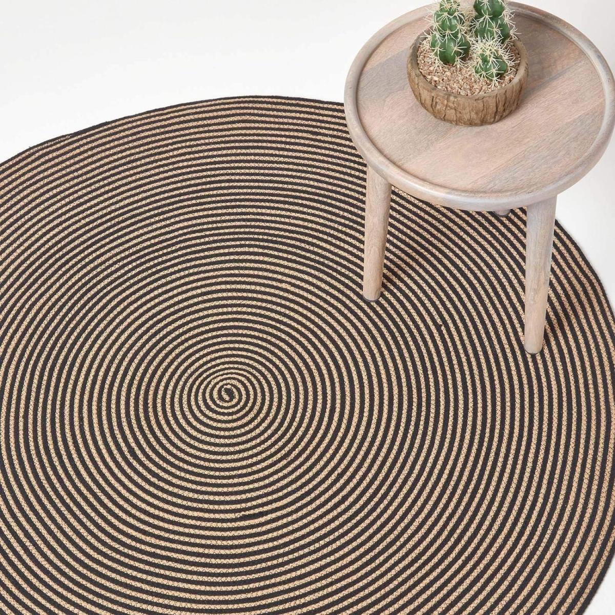 Homescapes Handmade Woven Spiral Braided Rug - Linen/Black – image 1