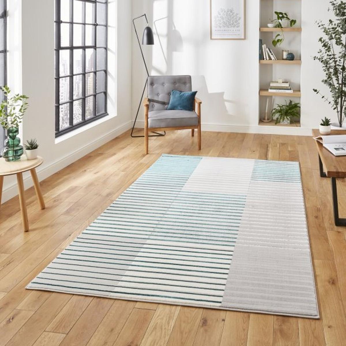 Grey and Green Metallic Patchwork Rug - Grey / 80cm