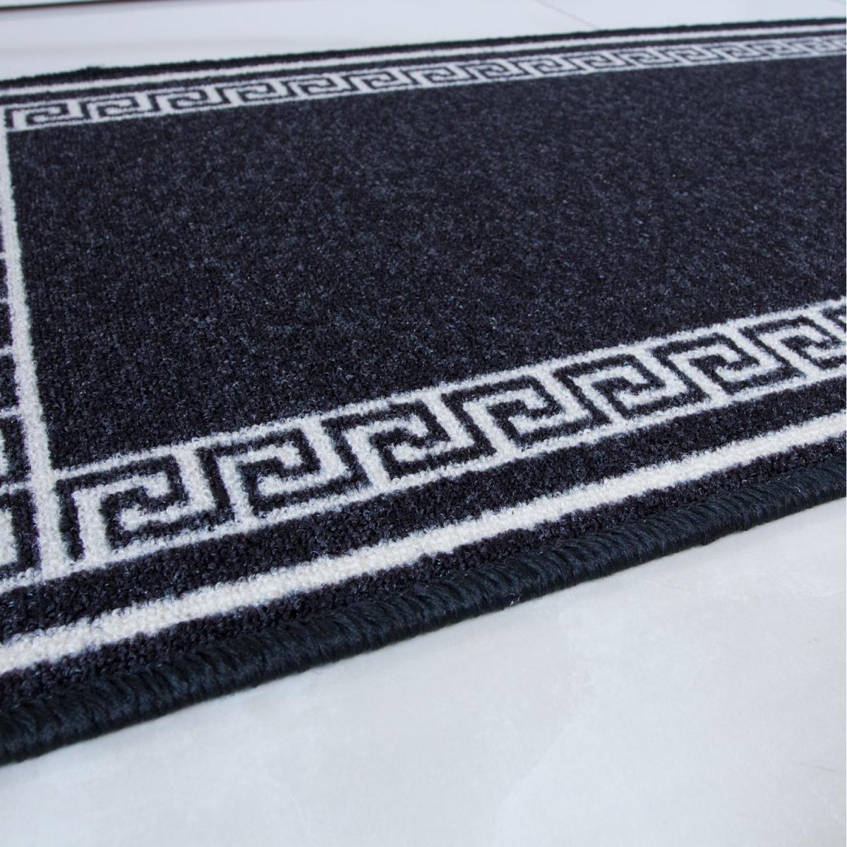 Black White Geometric Bordered Non Slip Washable Kitchen Utility Mat - Black / 110 x 66cm – image 3