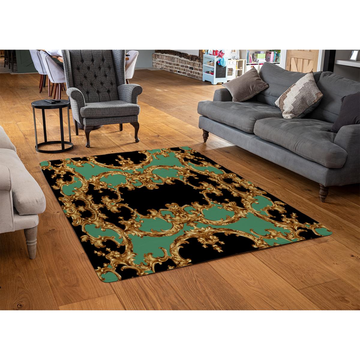 Black Green Baroque Rug - Green / 230cm – image 3