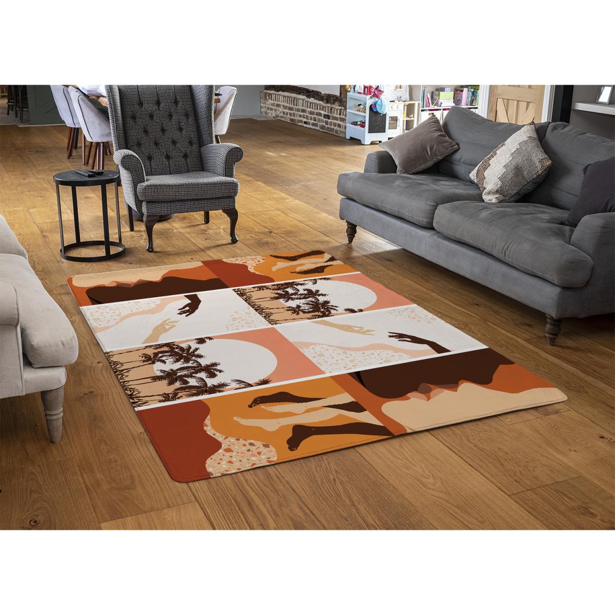Abstract  Floral Collages, Landscape Scenes Designer Rug - Orange / 200cm – image 2