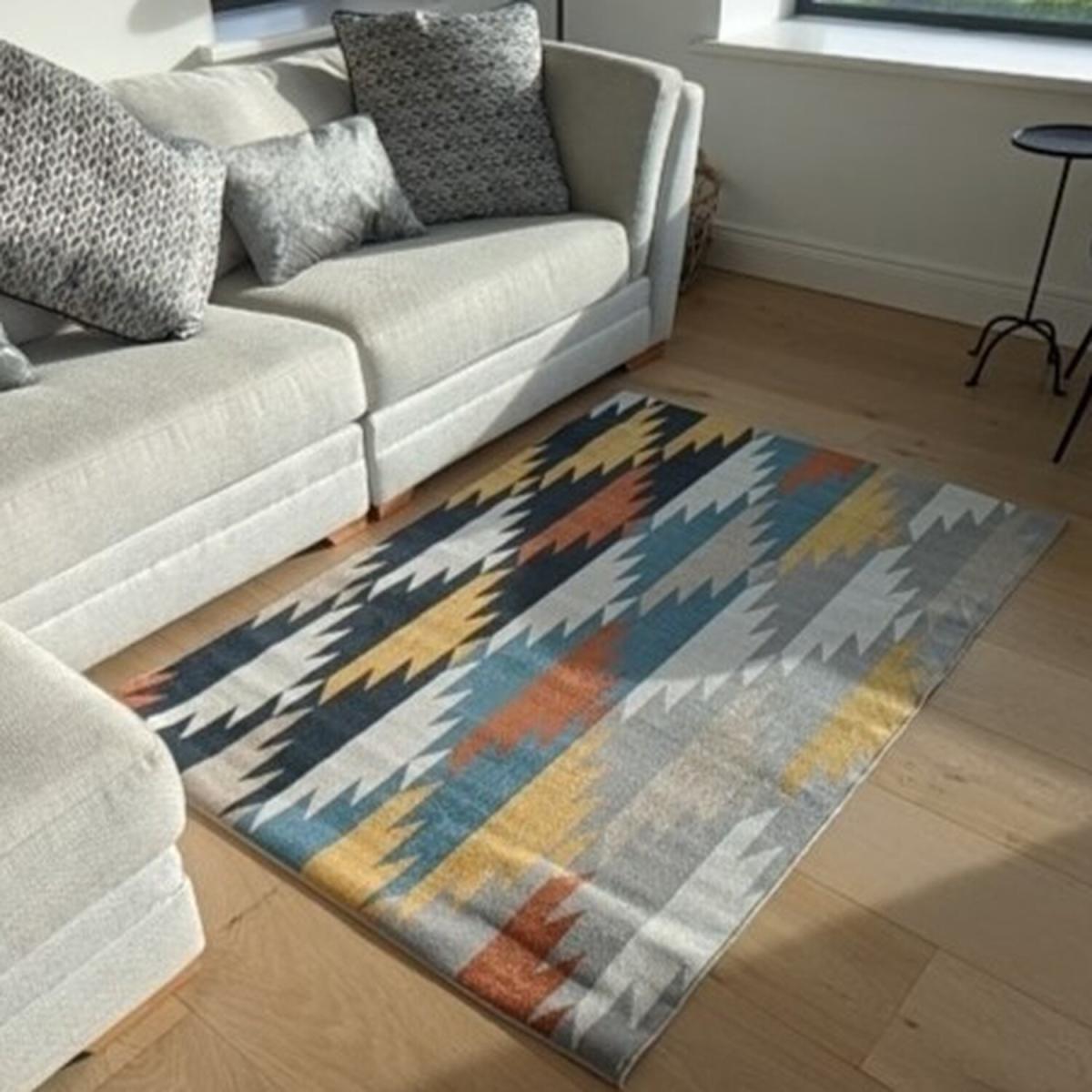 Multicoloured Tribal Flatweave Living Room Rug - Cadiz - Blue – image 2