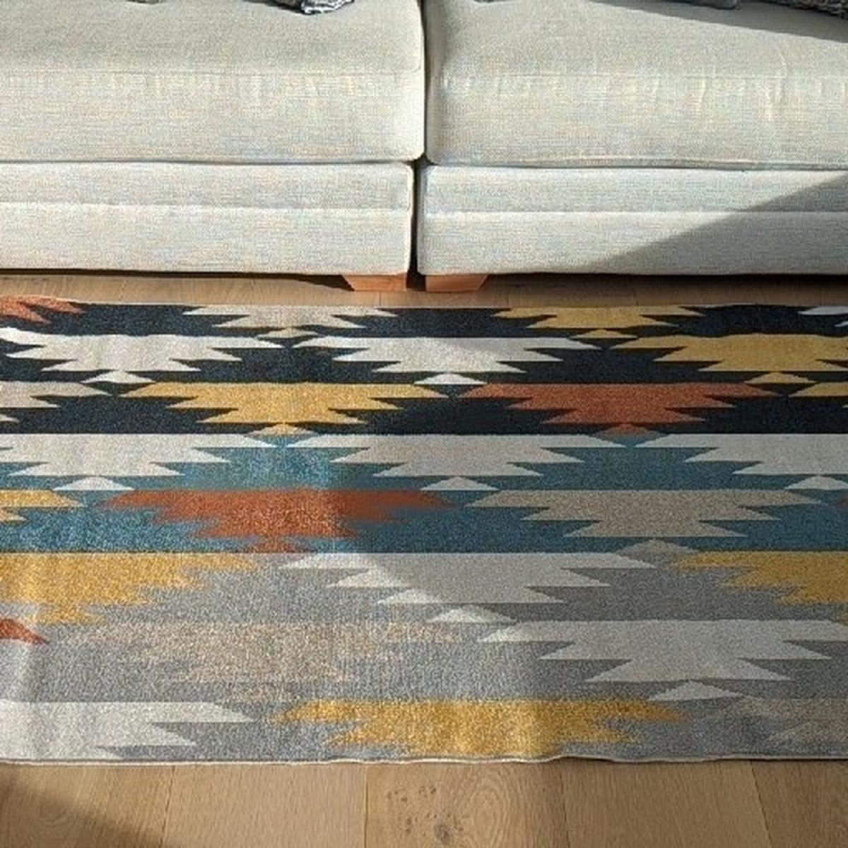 Multicoloured Tribal Flatweave Living Room Rug - Cadiz - Blue – image 3