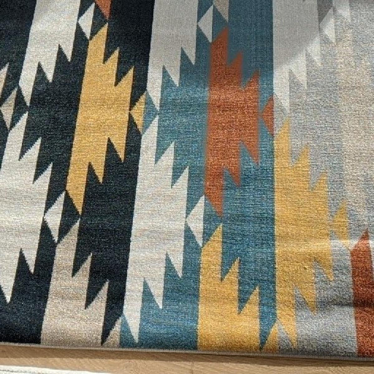Multicoloured Tribal Flatweave Living Room Rug - Cadiz - Blue – image 4
