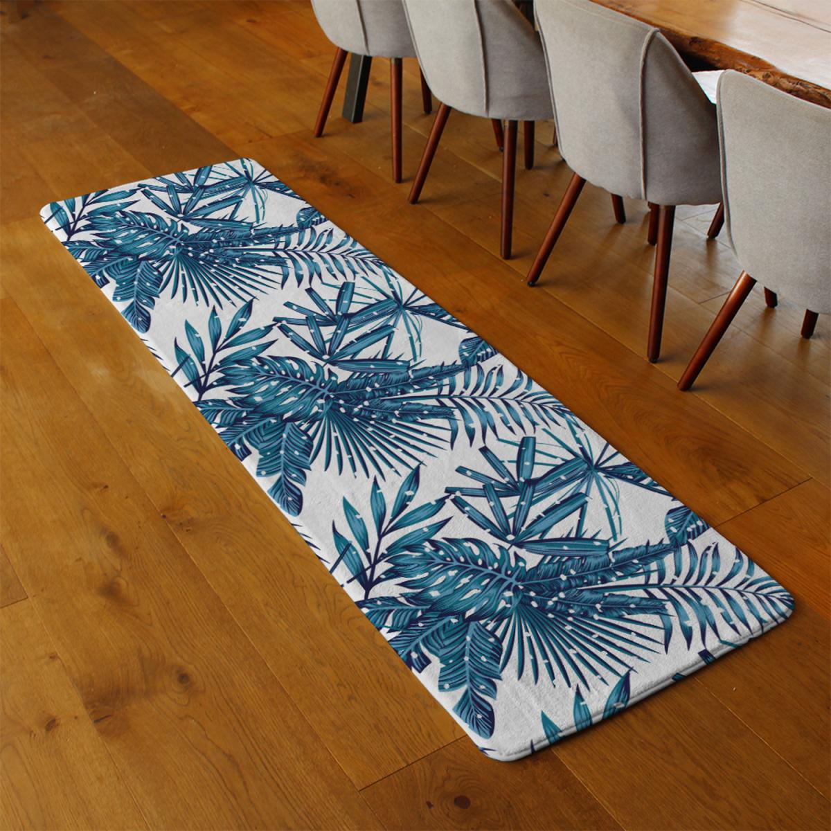 Snow Tropical Leaves Runner Rug - Blue – image 3