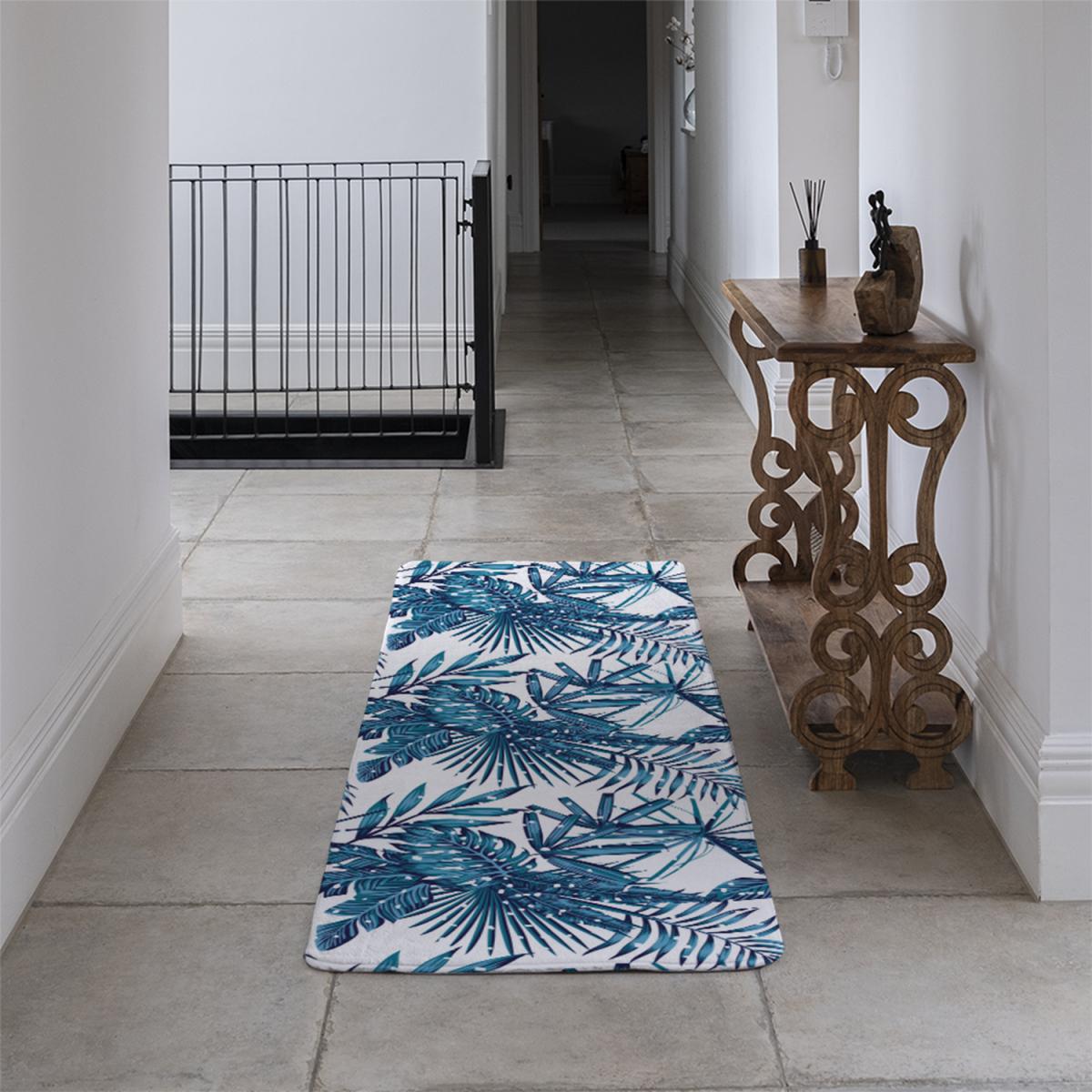 Snow Tropical Leaves Runner Rug - Blue – image 4