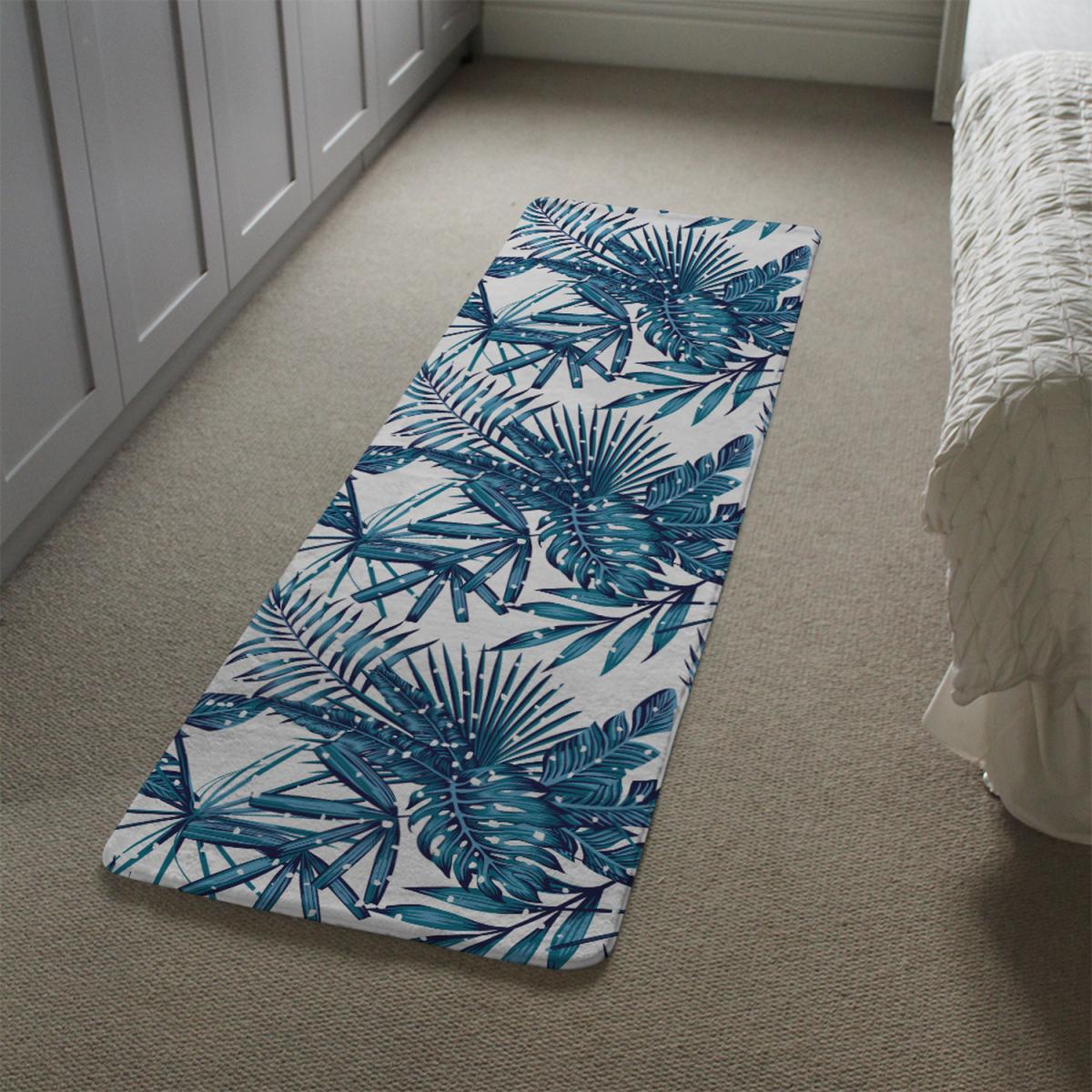 Snow Tropical Leaves Runner Rug - Blue – image 1