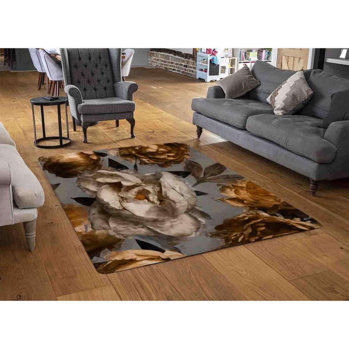 Golden White Flower Rug - Brown / 230cm – image 3
