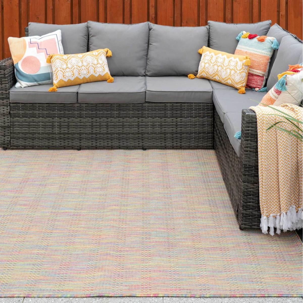 Pastel Multicolour Rainbow Durable Mottled Flatweave Indoor Outdoor Area Rug - Multicolour / 150 x 80cm – image 3
