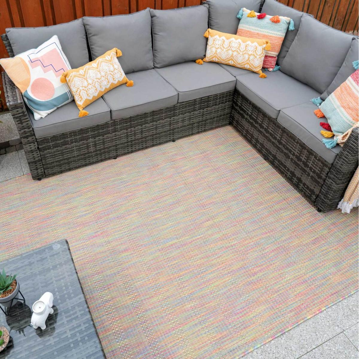 Pastel Multicolour Rainbow Durable Mottled Flatweave Indoor Outdoor Area Rug - Multicolour / 150 x 80cm – image 1