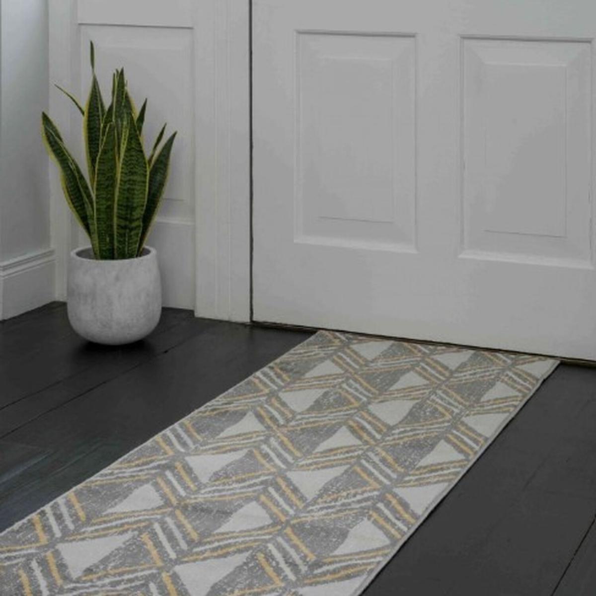 Grey and Yellow Long Hallway Runner Rug - Grey and Gold