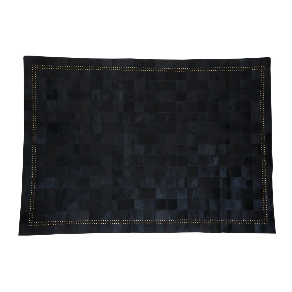Bosie Safira Large Black Hair on Leather Patchwork Rug With Gold Studs - Black – image 1