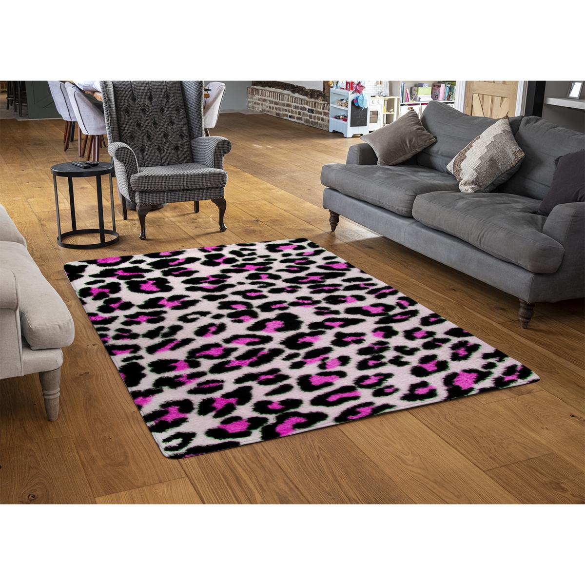 Pink Fluffy Leopard Rug - Pink / 110cm – image 2