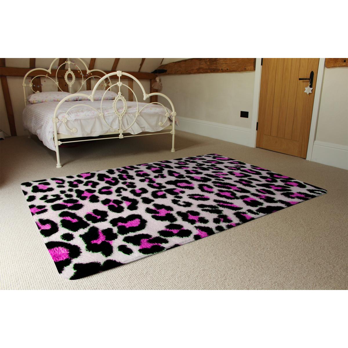Pink Fluffy Leopard Rug - Pink / 110cm – image 3