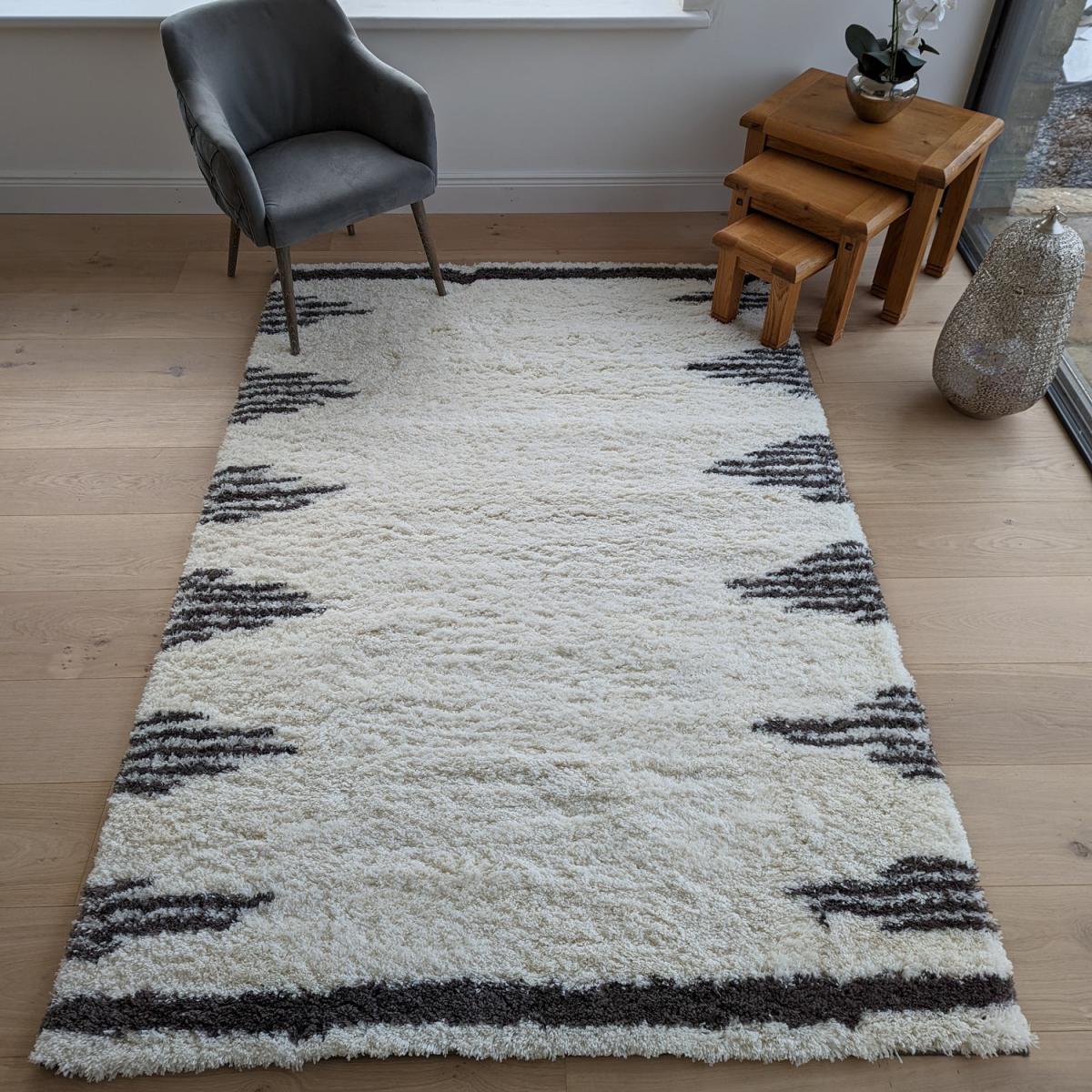 Ivory Thick 4cm Tribal Shaggy Rug - Ivory / 150cm – image 8