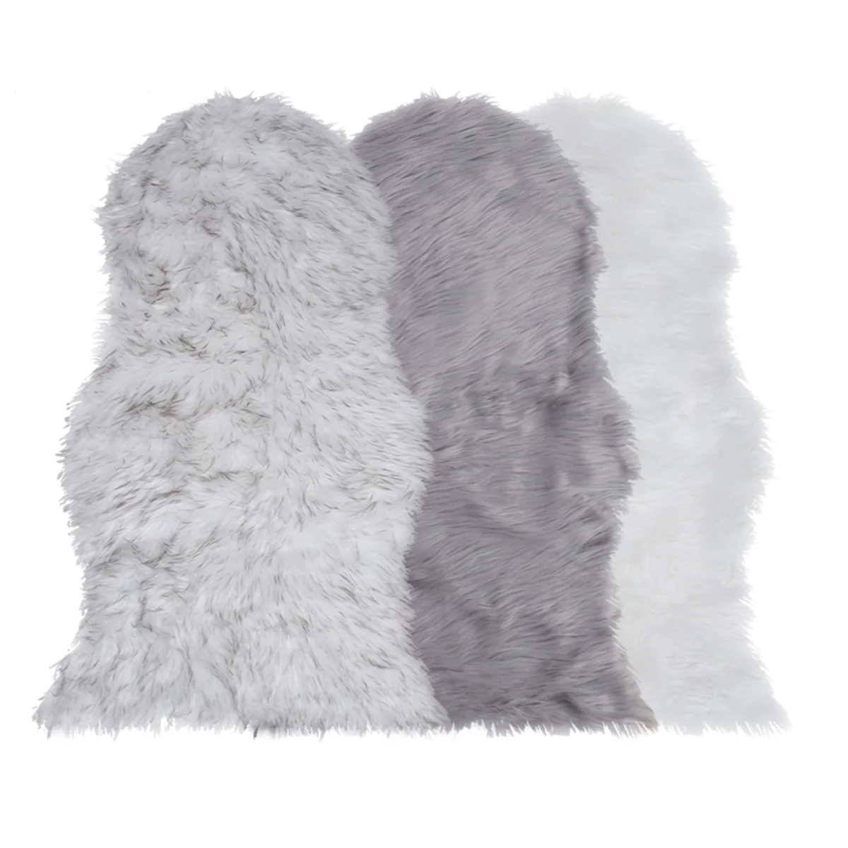 Large Faux Fur Sheepskin Rug Grey Fluffy Hairy Mat Soft - Grey – image 2