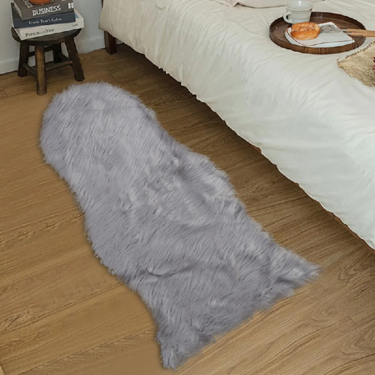 Large Faux Fur Sheepskin Rug Grey Fluffy Hairy Mat Soft - Grey – image 5