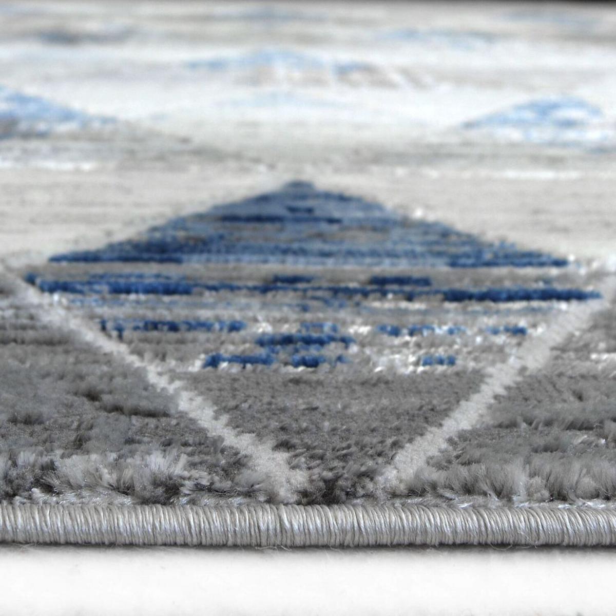 Blue and Grey Shimmering Geometric Rug - Holm - Blue – image 2