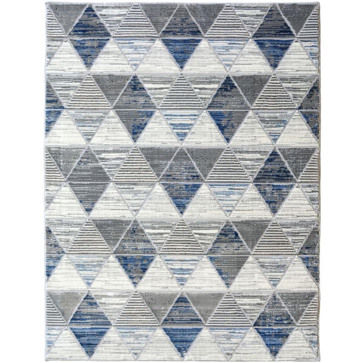 Blue and Grey Shimmering Geometric Rug - Holm - Blue – image 4